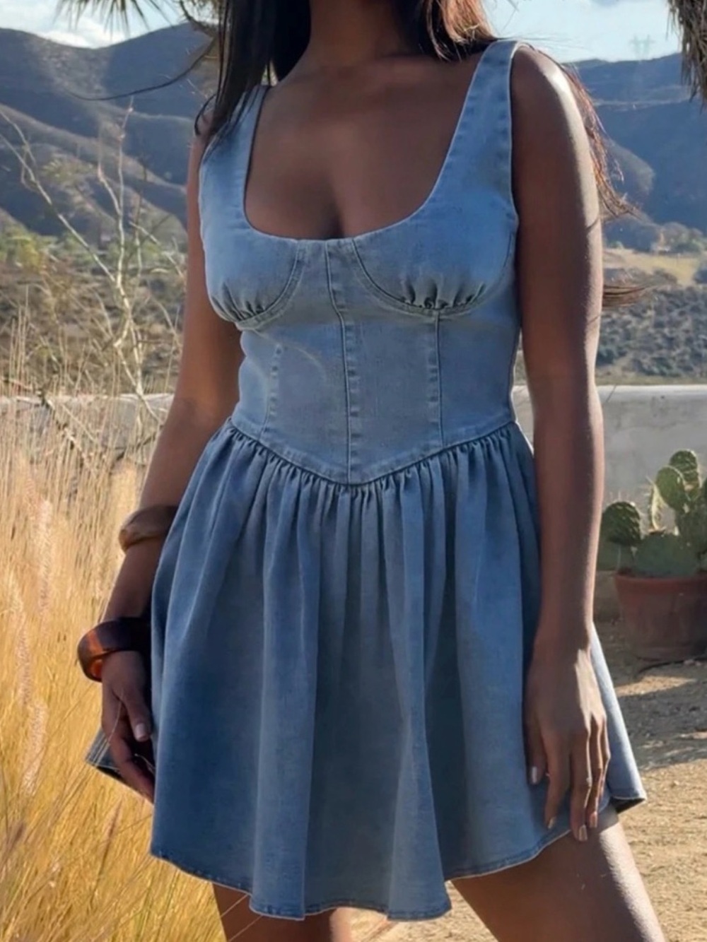 12th Tribe Light Denim Drop Waist Mini Dress